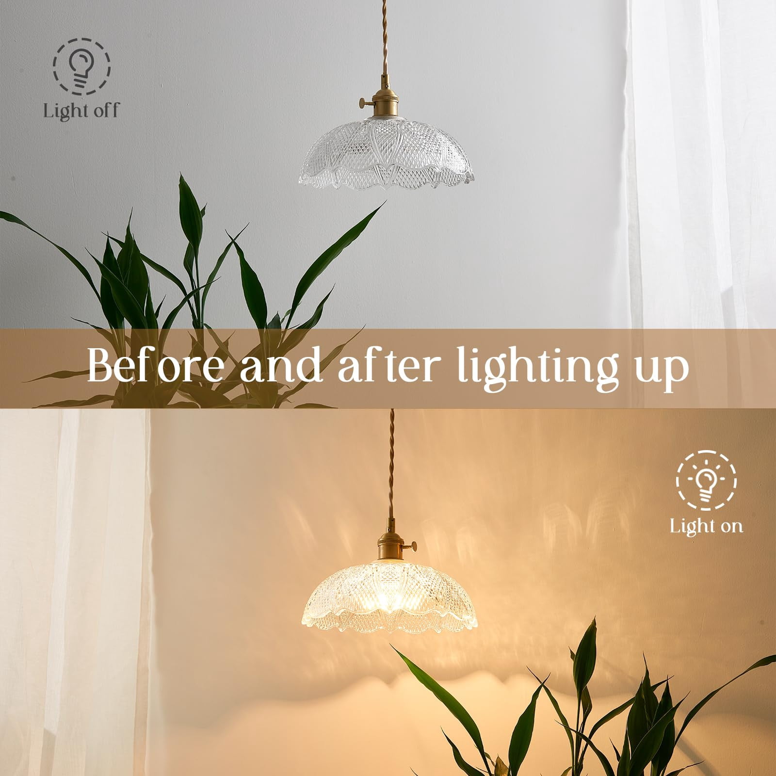 Oyisen Hanging Lamp,9.8 Inch Pendant Lights Kitchen Island Golden Adjustable Cord Hanging Pendant Light Flower Lampshade Vintage Pendant Light Farmhouse