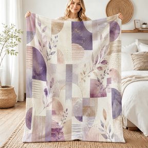 Taplcvy Lavender Botanical Patchwork Flannel Throw Blanket, Best Friend Gift, 50" x 60"