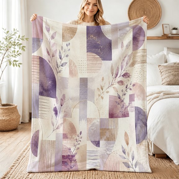 Taplcvy Lavender Botanical Patchwork Flannel Throw Blanket, Best Friend Gift, 50" x 60"