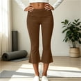 thumbnail image 4 of Lumtrix Women's Flare Capri Leggings Fold Over Low Rise Yoga Pants Slim Fit Soft Capris Workout Lounge Legging Brown 2XL, 4 of 8