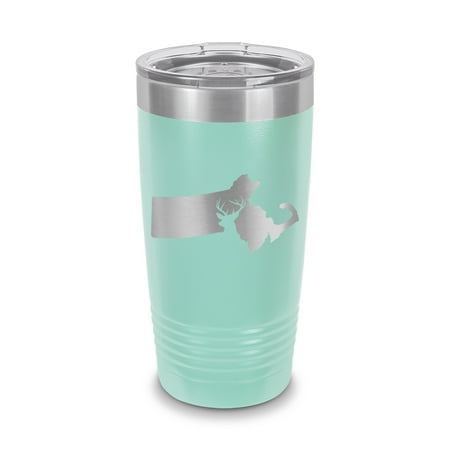 

Massachusetts Deer State Tumbler 20 oz - Laser Engraved w/ Clear Lid - Stainless Steel - Vacuum Insulated - Double Walled - Travel Mug - buck hunt hunting rifle ma - Teal