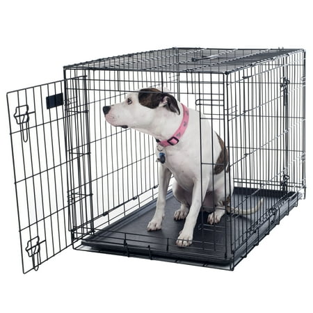 36-inch Dog Crate - Double Door Pet Kennel with Divider Panel - Foldable Dog Cage with Carry Handle for Portability and Storage by PETMAKER (Black)