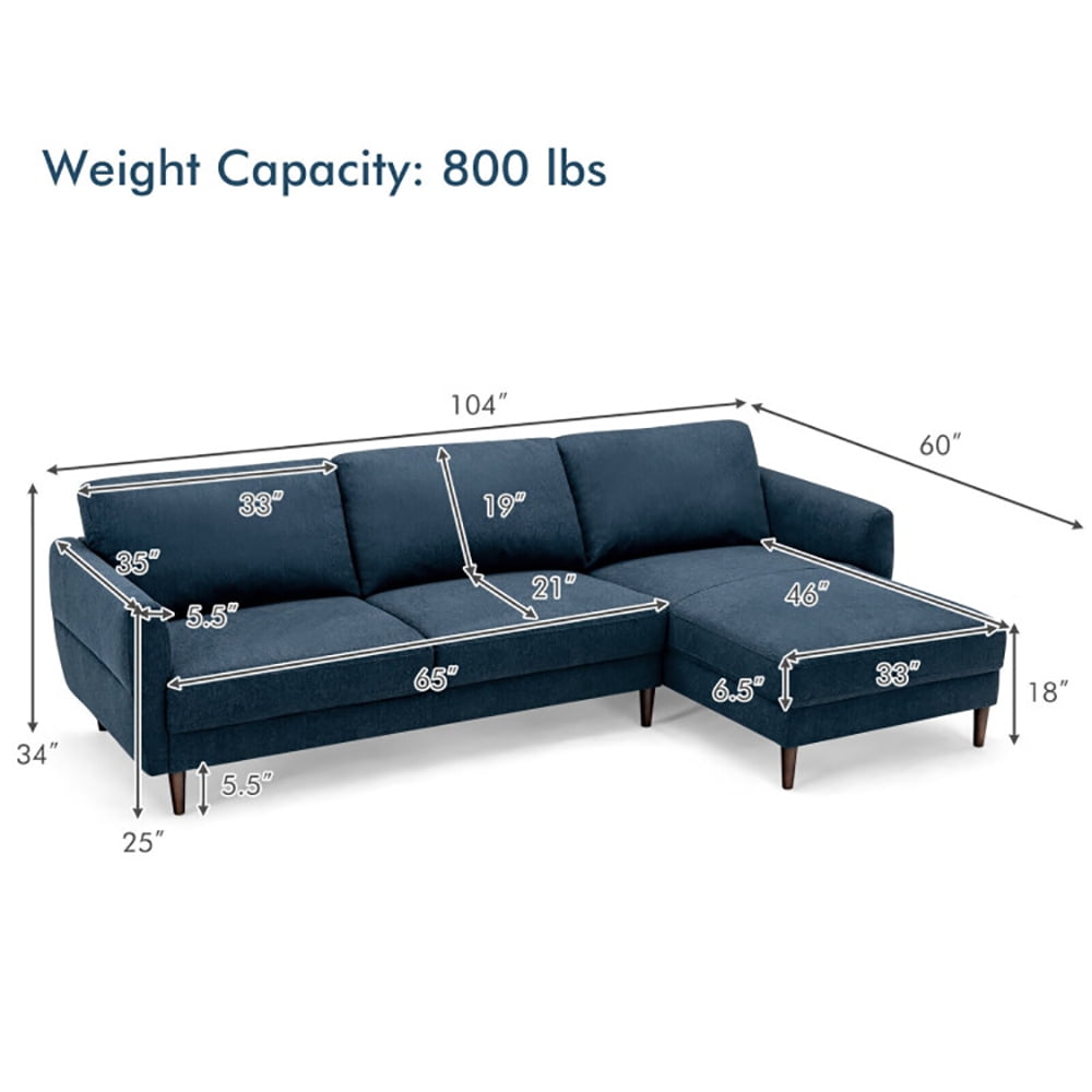 Finihen L-Shaped Sectional Sofa Couch, Sofa Bed, Convertible L-Shaped Fabric Sectional Sofa with Chaise Lounge and Solid Wood Legs, for Living Room, Navy Finihen L-Shaped Sectional Sofa Couch, Sofa Bed, Convertible L-Shaped Fabric Sectional Sofa with Chaise Lounge and Solid Wood Legs, for Living Room, Navy