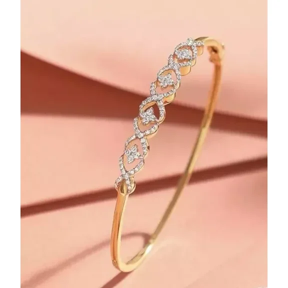 2 Ct Round Cut White Moissanite Women's Bangle Bracelet 14k Yellow Gold Plated