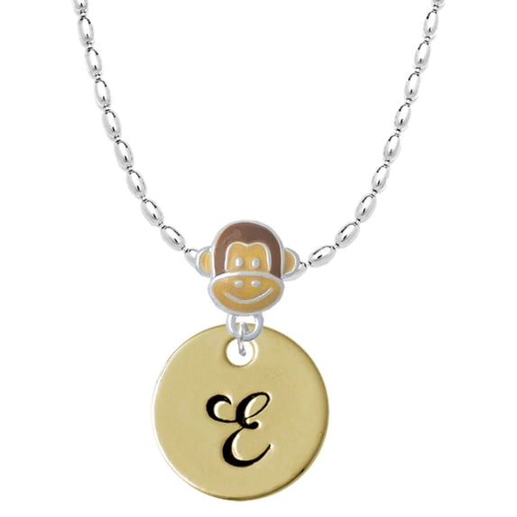 Delight Jewelry Goldtone Large Disc Letter - E - 3/4'' Mia Monkey Charm Necklace