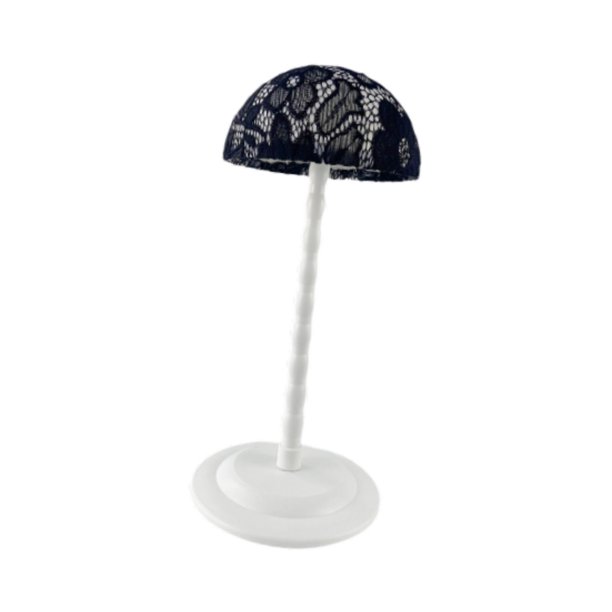 Soporte para la cabeza, organizador de gorras con cúpula de encaje, cabeza de maniquí para peinar el cabello Negro