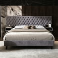 thumbnail image 2 of Modern King Size Bed With Headboard - Grey Velvet Upholstered, 2 Nightstands, Diamond , No Box Spring, Wood Construction, Quick Assembly Bedroom Property Component, 2 of 4
