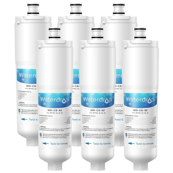 6 Pack Waterdrop CS-52 Refrigerator Water Filter, Compatible with 3M Cuno CS-52, CS-51, CS-452, CS-522, CS-532, CS-562, CS450, CS-512, Bosch 640565, W1085590, 56932, 2168701