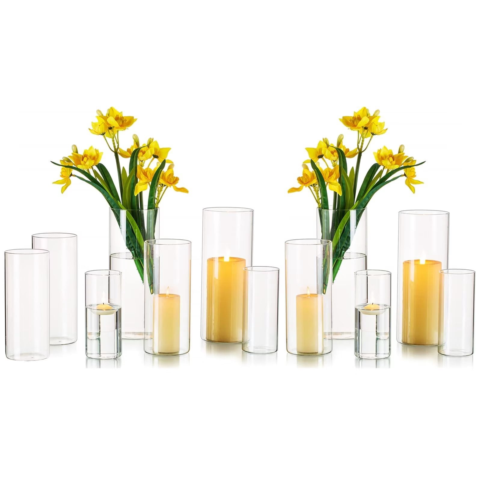 Glasseam Clear Glass Cylinder Hurricane Candle Holder Vase Set of 12 ...
