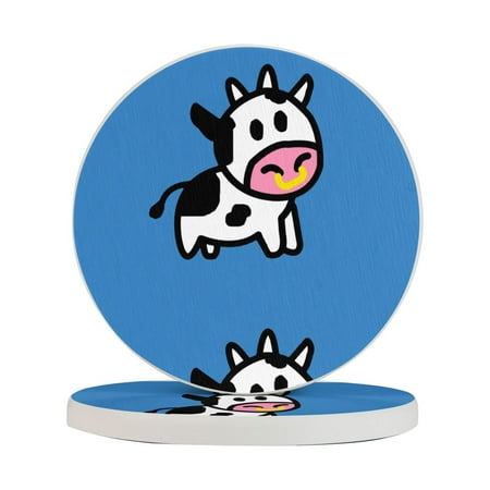 

Circular Drink Coasters Set Cartoon Cow Beautiful Home Decor Diatomite Heat-Resistant Diatomite Protect Table Countertop