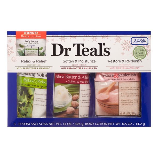 Dr Teal's Epsom Salt Trio Gift Set Eucalyptus, Shea Butter, Pink