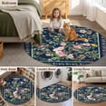 thumbnail image 5 of Navy Blue Flowers Round Area Rug 8Ft Washable Large Circle Rugs for Living Room Dorm, Spring Floral Elegant Pastoral Botanical Non-Slip Carpet Floor Mats Indoor Outdoor Carpet Runner Home Decor, 5 of 8
