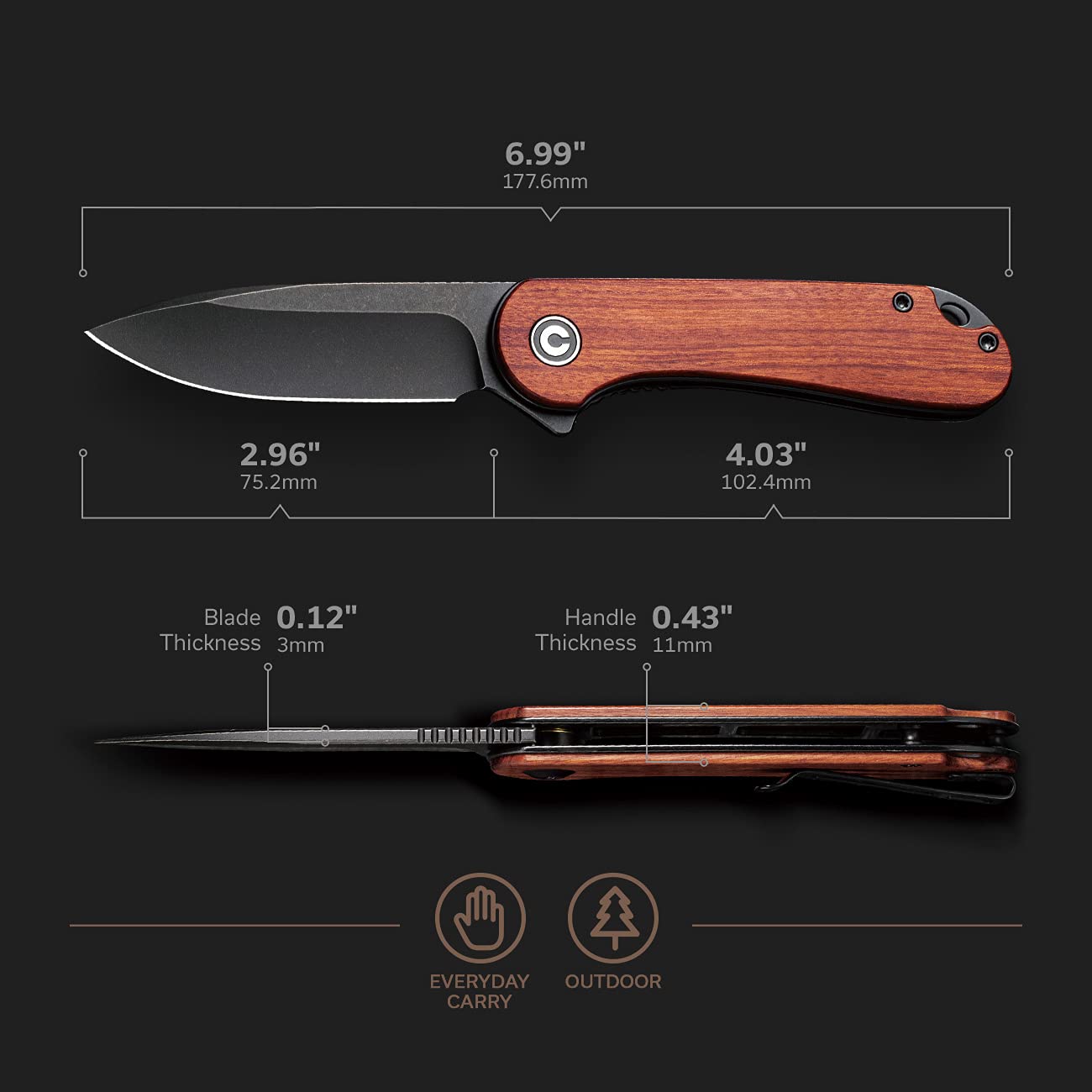 CIVIVI Pocket Folding Knife Elementum 2.96" D2 Blade C907U