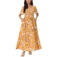 thumbnail image 2 of Vestido Maxi de Mujer Inspire Chic con Escote en V, Mangas de Volante, Capa de Volantes, Casual, Largo, Naranja Amarillo, Talla S, 2 of 6