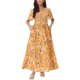 thumbnail image 2 of Vestido Maxi de Mujer Inspire Chic con Escote en V, Mangas de Volante, Capa de Volantes, Casual, Largo, Naranja Amarillo, Talla S, 2 of 6