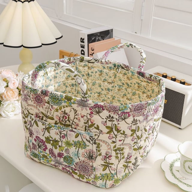 Decorative Floral Print Fabric Storage for Home Organization Portable Laundry Hamper with Handles