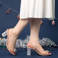 thumbnail image 2 of BLISSFUL STEP Women's Clear Rhinestone Peep Toe Block Heels Sandals Beige US 6, 2 of 6