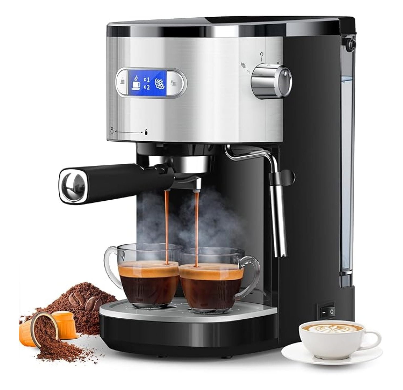 SUMSATY Espressomachine 20 bar, professioneel koffiezetapparaat, roestvrijstalen espressomachine met krachtige stoom en LED-display voor thuis, barista, Americano, Latte, cappuccinomachine, 1,8 l SUMSATY Espressomachine 20 bar, professioneel koffiezetapparaat, roestvrijstalen espressomachine met krachtige stoom en LED-display voor thuis, barista, Americano, Latte, cappuccinomachine, 1,8 l