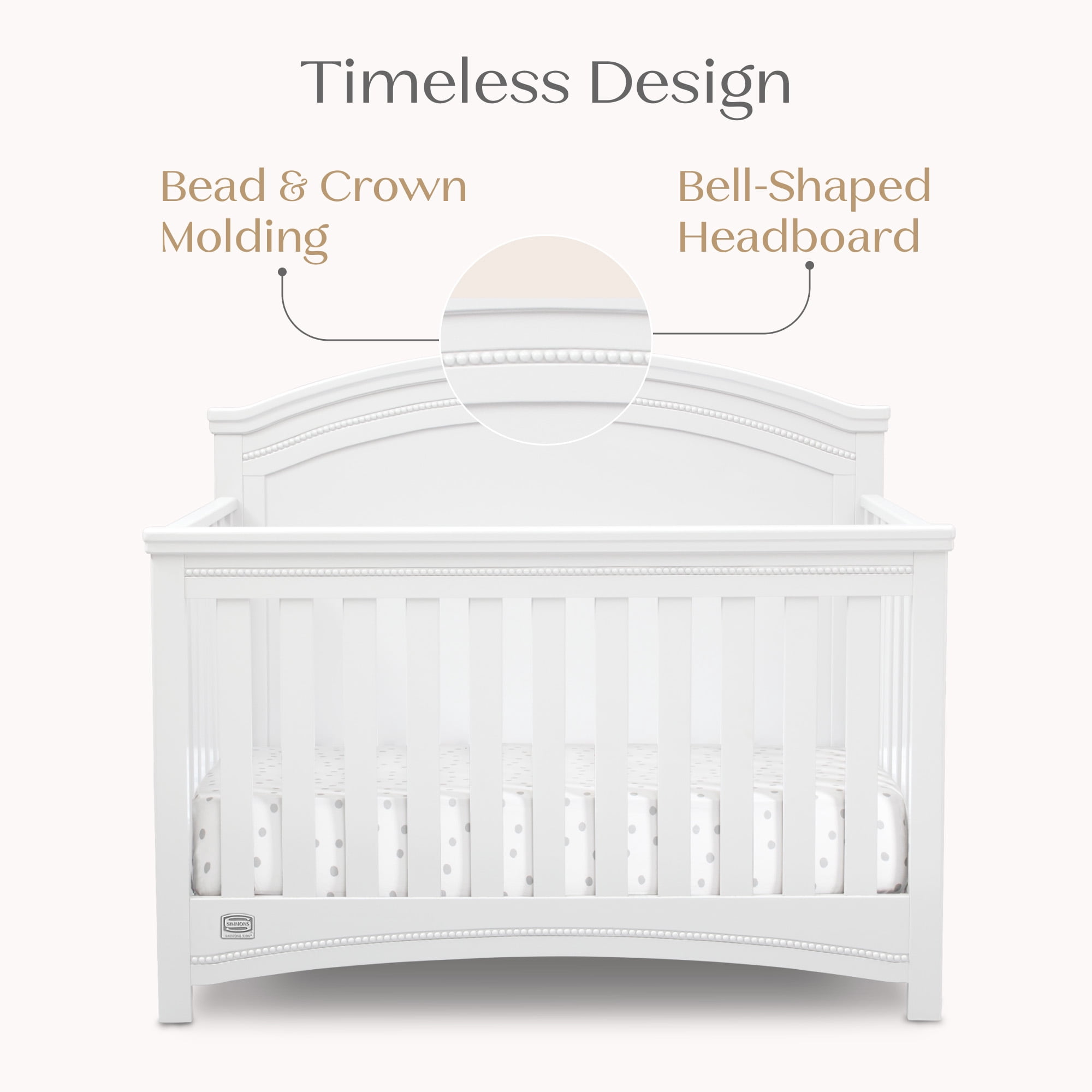 Simmons Kids Emma 4-in-1 Convertible Baby Crib - Greenguard Gold Certified, Bianca White