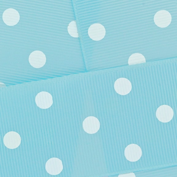 7/8" Grosgrain Ribbon White Dots 305 Light Blue 100 Yard