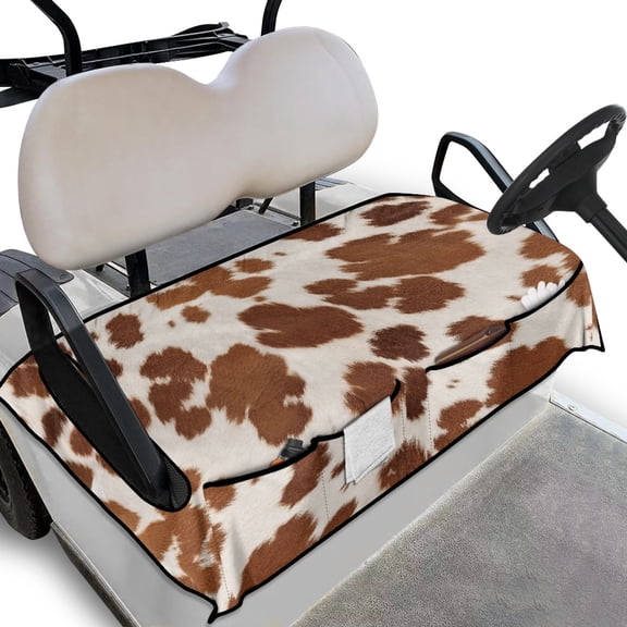 Whosucclay Breathable Golf Cart Seat Protector for Off-Road All Weather, with Storage Pockets Thickened Golf Cart Seat Cover, Brown Cow Print Pattern