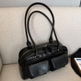 thumbnail image 4 of Bolsos Hombro Cuero Bolso Mano Diseñador Dos Bolsillos para Mujer (Negro), 4 of 9
