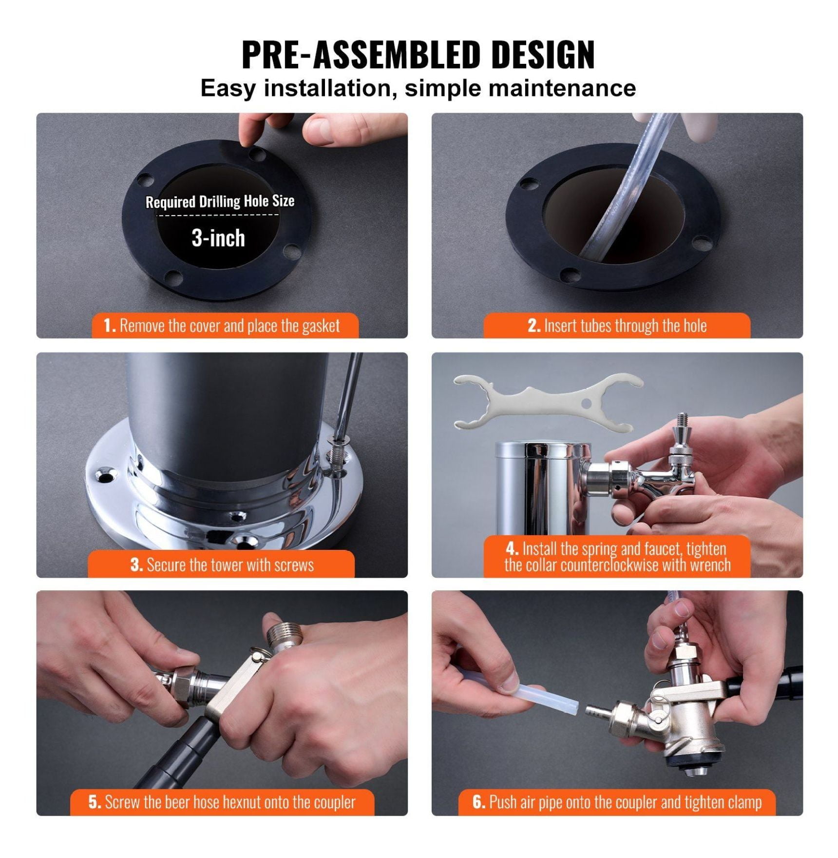 Kegerator Tower Kit, Single Tap Beer Dispenser - Stainless Steel, CGA320 Regulator, D-System Coupler, Home Bar & Party