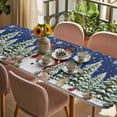 thumbnail image 3 of Navy Blue Christmas Table Cloths for 8 Foot Rectangle Tables, Snowman Xmas Snowflake Botanical Tree Patio Waterproof Elastic Fitted Tablecloths, Washable Rectangular Table Cover for Camping, 3 of 8