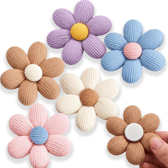 Sugar Swan 5-Pack 3D Fabric Flower Fridge Magnets, 2.75" Cute Plush Cotton Locker Magnets for Girls Refrigerator Whiteboard Office Room Decor