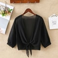 thumbnail image 3 of Women Wrap Jacket Half Sleeve Sheer Soft Chiffon Bolero Shrug Open Front Jacket Cardigan for Party Coat, 3 of 6