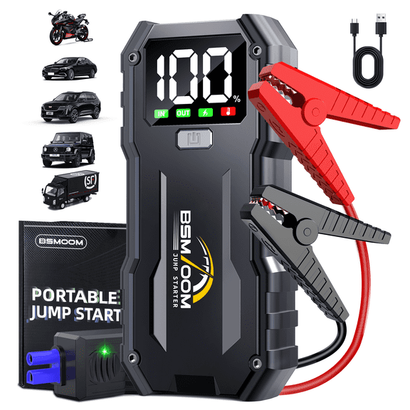 BSMOOM 7000A Car Jump Starter, 26800mAh Car Jump Starter Battery Pack for up to All Gas/10.0L Diesel Engines, 12V Portable Jump Box with LED Display, LED Light, Power Bank with Type-C Port