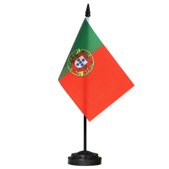 ANLEY Portugal Deluxe Desk Flag Set - 6 in x 4 in Miniature Portuguese Desktop Flag