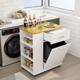 thumbnail image 3 of HQZX Rolling Kitchen Island Cart with Tilt Trash Cabinet,3 Spice Racks for Kitchen, 28.9"L,White, 3 of 15
