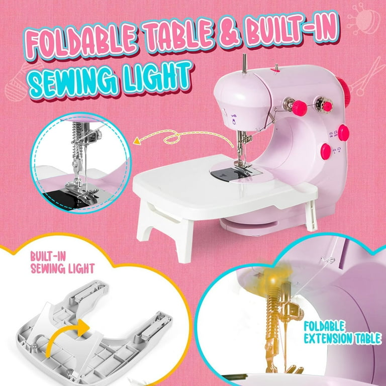 Sewing Machine, Small Sewing Machine with Extension Table for Beginners,  Kids Sewing Machine Adjustable 2 Speed with Sewing Kits, Best Gift for Kids