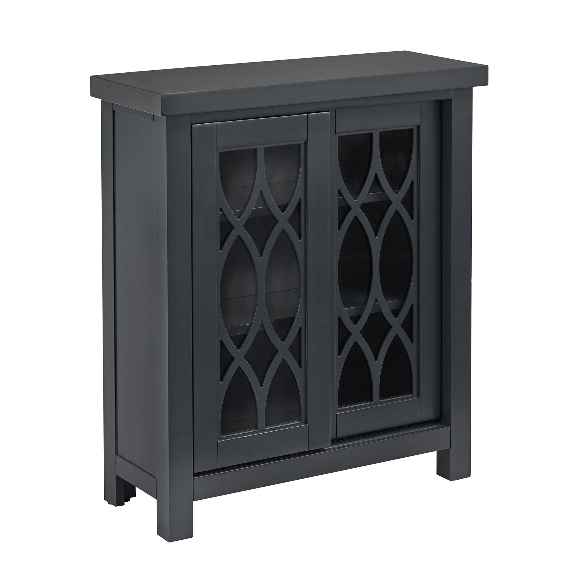 Weston Home Del Rey Geometric Glass Door Storage Cabinet with Adjustable Shelves, Navy Blue