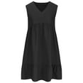 thumbnail image 4 of Womens Dresses Elegant Cotton Linen Sleeveless Knee Length Lightweight Gauze Dresses V Neck Ruffle Tiered Layered Vacation A-Line Dresses Black S, 4 of 6