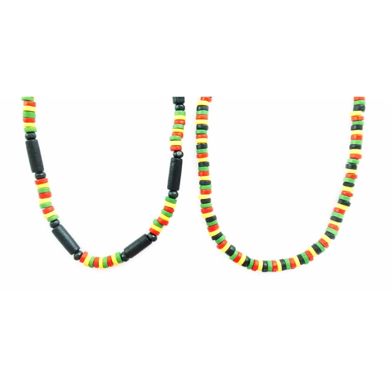 6 Pieces Rasta Necklace Set for Men Wooden Beads