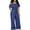 Navy Blue, variant on Plus Size Women's Solid Wide Leg Off Shoulder Denim Jumpsuits