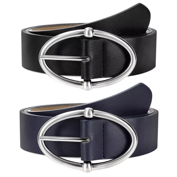 JASGOOD 2 Packs Leather Belts for Women Fashion Ladies Belt with Silver Buckle