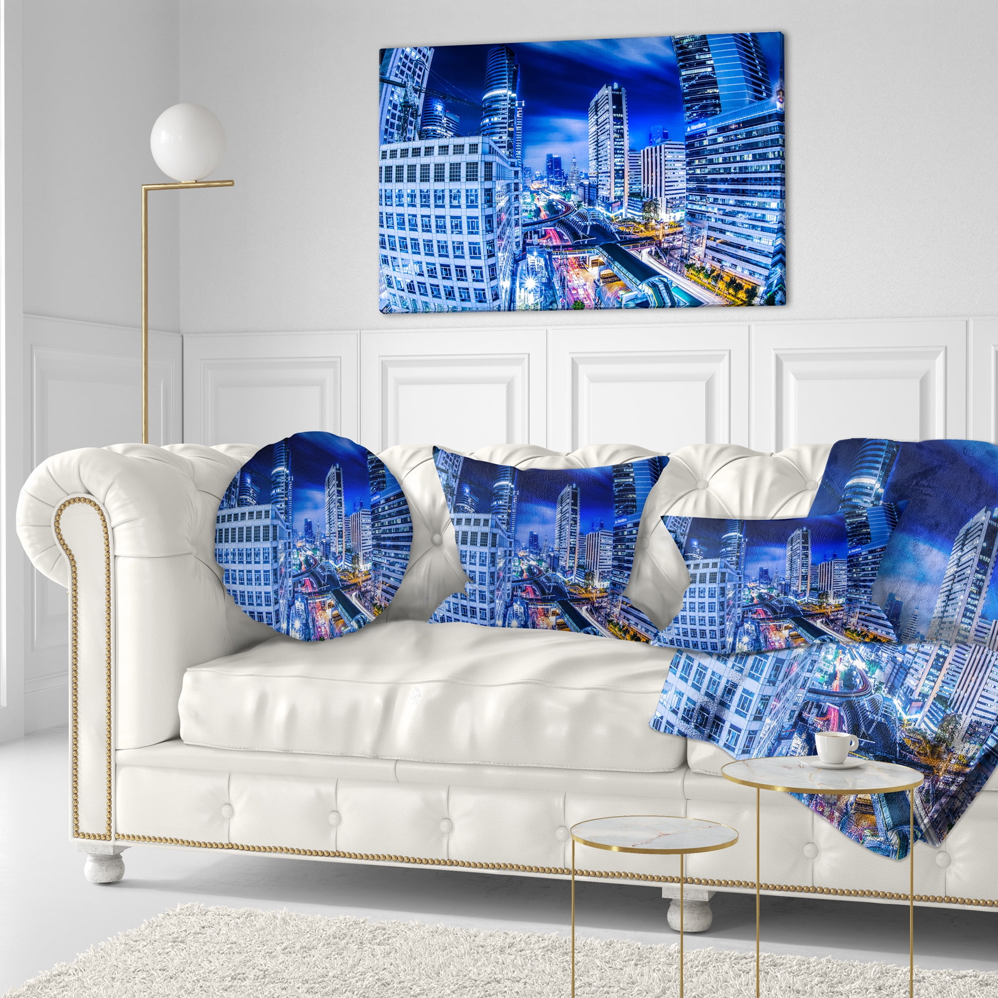 Designart Bangkok City Night View Cityscape - Photography Throw Pillow - 12x20