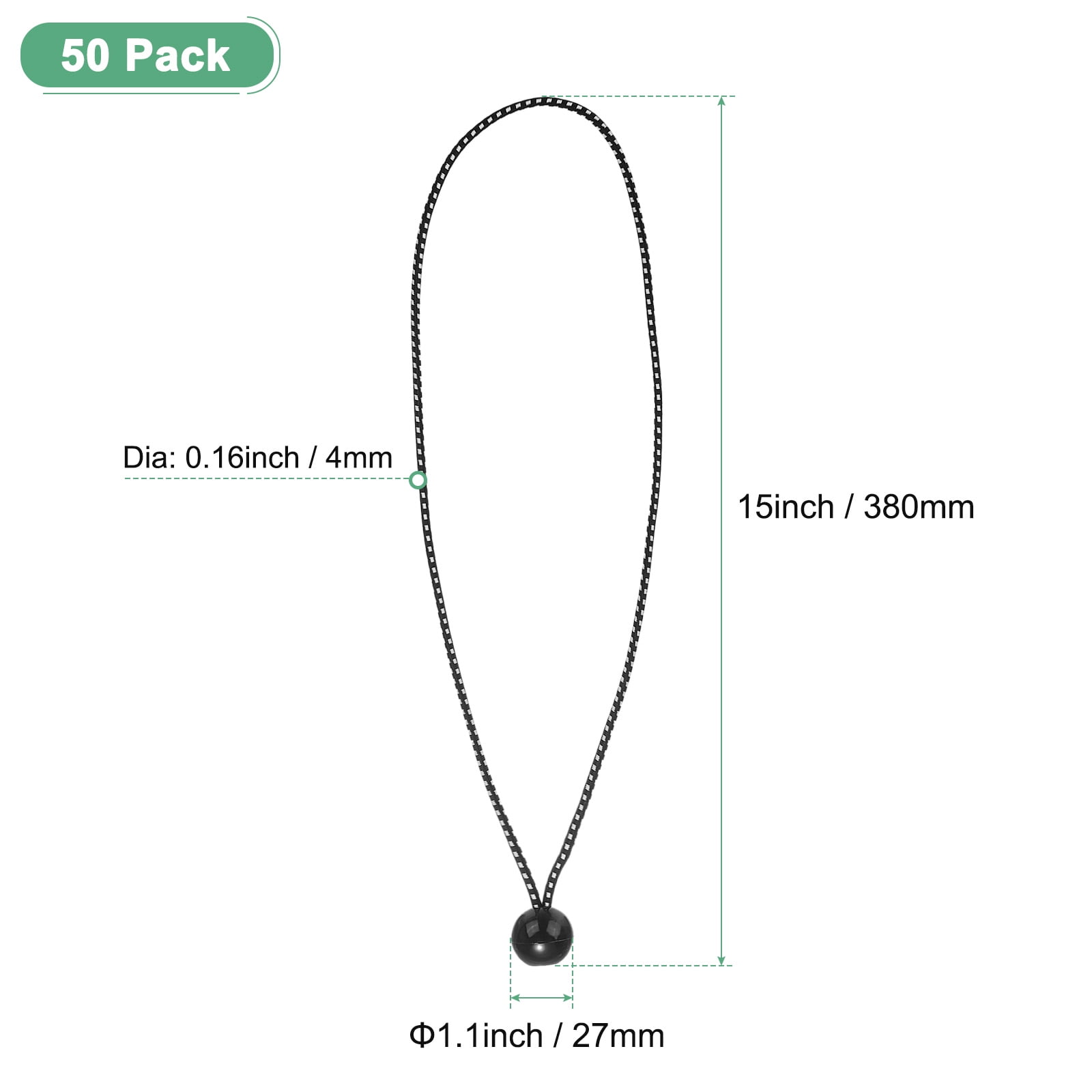 Uxcell 50-Pack Ball Bungee Cords, 15 Inch High Elastic Canopy Tarp Tie Down Bungee Balls for Tent/Cargo Holding [Black White]