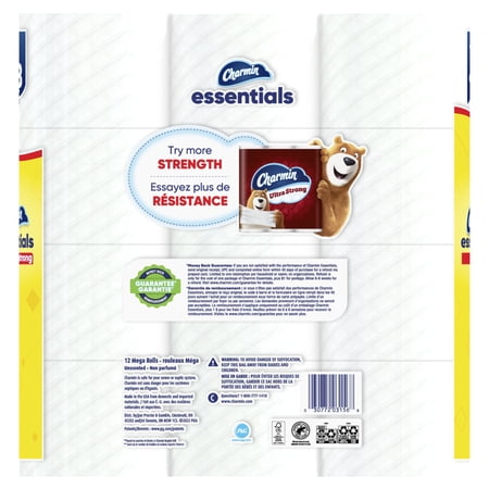 Charmin Essentials Strong Toilet Paper 12 Mega Rolls, 429 Sheets Per Roll