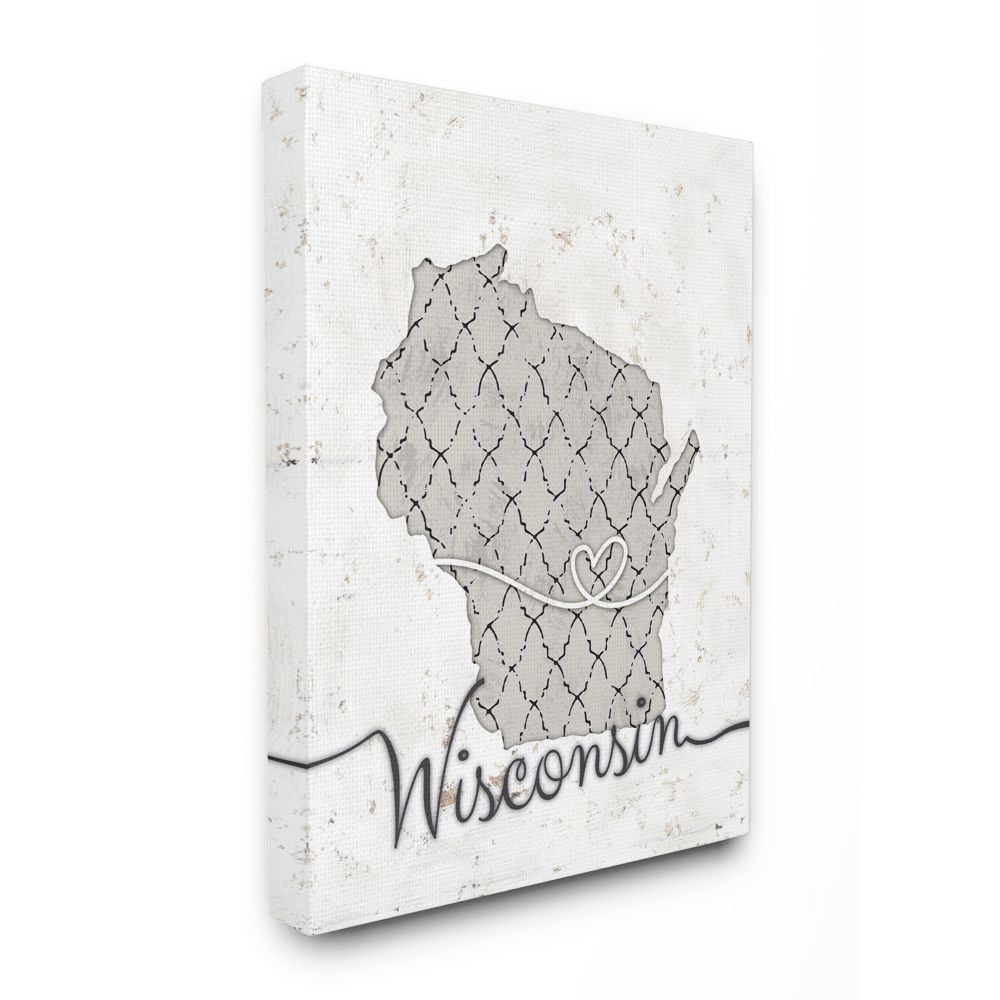 Stupell Industries Wisconsin Patterned Grey US State Design Canvas Wall Art by Ziwei Li