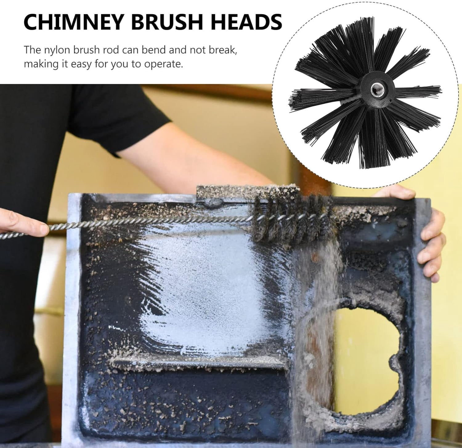 Dryer Vent Brush - Dryer Vent Cleaner Kit - Dryer Duct Cleaning Kit Chimney （6 * 410mm long rod+1 100mm brush head+1 hexagonal rod）