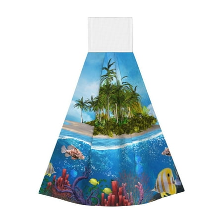 

Ocsxa Island And Coral Reef for Hand Towels Hand Wipes with Velcro Soft and Fast Absorbent Hanging Towels Reusable Cleaning Cloth for Kitchen/Bathroom/Laundryroom 14x18In