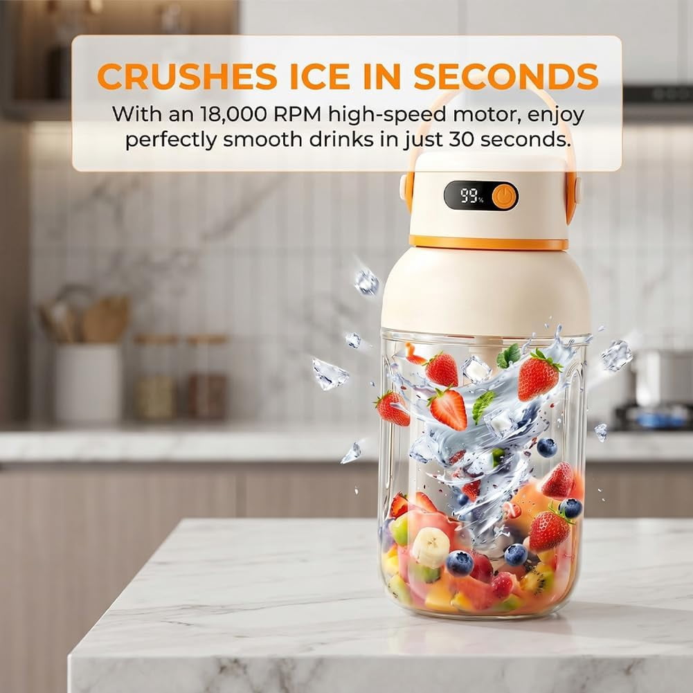 Portable Electric Juicer Cup with Zero Cord Hassle, USB-C Rechargeable Personal Blender, High Speed Smoothie Maker, Automatic Cleaning with Straw and Two Lids (1pc)