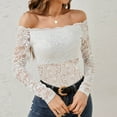 thumbnail image 2 of Sexy T Shirts Womens Crochet Lace Long Sleeve Tops Elegant Off the Shoulder Tunic Pullover Blouses, 2 of 8