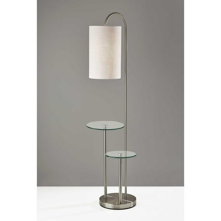 HomeRoots 372886 20 x 13 x 66 in. Metal Glass Shelf Floor Lamp, Brushed Steel