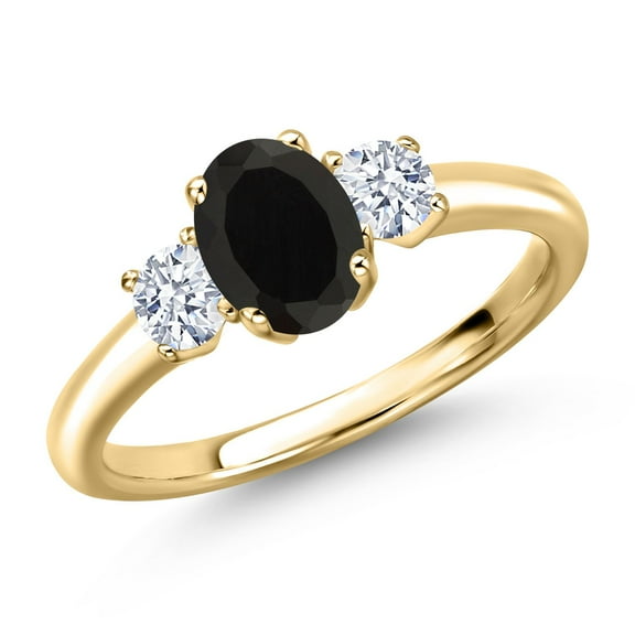 Gem Stone King 10K Yellow Gold Black Onyx and White Zirconia Engagement Ring for Women | 1.35 Cttw | Oval 7X5MM | Gemstone December Birthstone | Size 8
