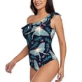 thumbnail image 4 of Balery Glowing Butterfly One Shoulder Swimsuits for Women Ruffle Swimsuits Tummy Control One Shoulder Bathing Suits-Large, 4 of 8